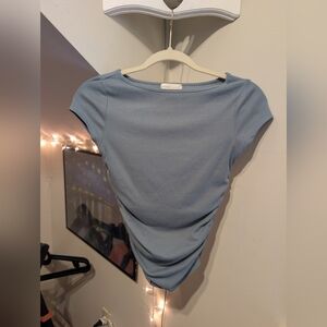 Frankee And Skylar Blue Short Sleeve Ruched Crop Top